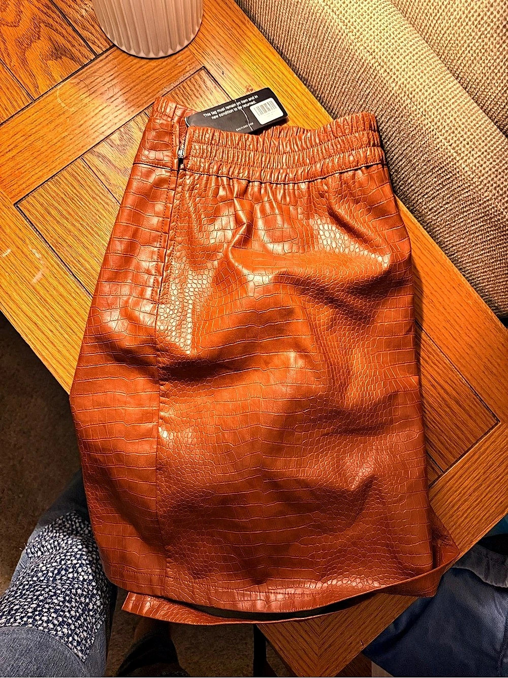 Skies are Blue - 3X Crocodile-Embossed Mini Skirt in Brown NWT - Fall Style